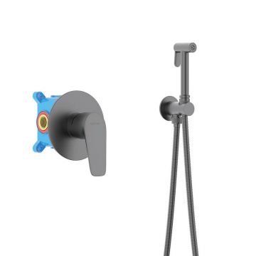 Набор с гигиеническим душем Aquatek (Акватек) Бетта (смеситель + гигиеническая лейка + шланг + шланговое подсоединение с держателем), шлифованный черный хромAQ1119BGM