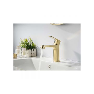 Смеситель Aquatek (Акватек) Оберон для раковины 98, без донного клапана, шлифованное золото AQ1210BG