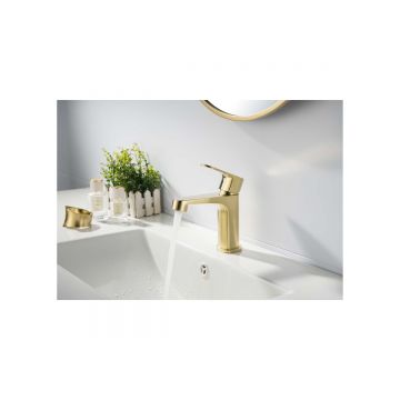 Смеситель Aquatek (Акватек) Оберон для раковины 98, без донного клапана, шлифованное золото AQ1210BG