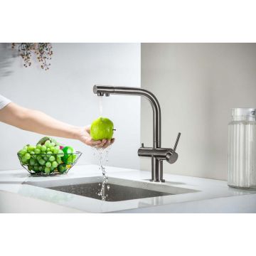 Смеситель Aquatek (Акватек) Европа для кухни с подключением к фильтру питьевой воды, шлифованный черный хромAQ1385BGM