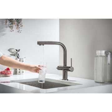 Смеситель Aquatek (Акватек) Европа для кухни с подключением к фильтру питьевой воды, шлифованный черный хромAQ1385BGM