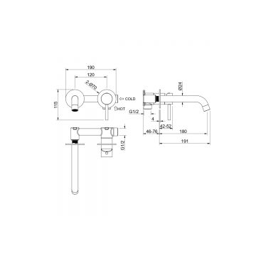 Смеситель Aquatek (Акватек) Европа для раковины настенный 2 отв. (внешняя и скрытая часть), шлифованный черный хромAQ1313BGM