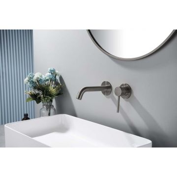 Смеситель Aquatek (Акватек) Европа для раковины настенный 2 отв. (внешняя и скрытая часть), шлифованный черный хромAQ1313BGM