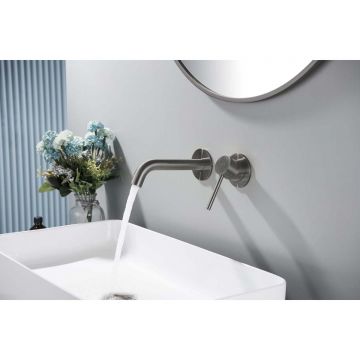 Смеситель Aquatek (Акватек) Европа для раковины настенный 2 отв. (внешняя и скрытая часть), шлифованный черный хромAQ1313BGM