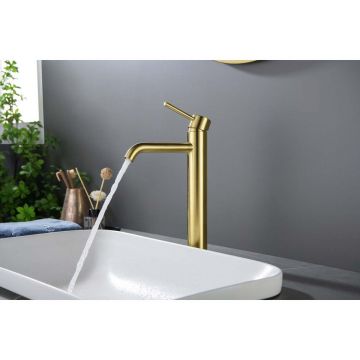 Смеситель Aquatek (Акватек) Европа для раковины высокий 215, без донного клапана, шлифованное золото AQ1304BG