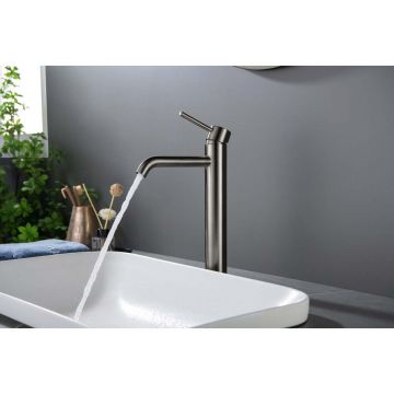 Смеситель Aquatek (Акватек) Европа для раковины высокий 215, без донного клапана, шлифованный черный хромAQ1304BGM