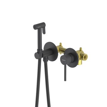 Комплект для гигиенического душа Aquatek (Акватек) Европа встроенный 2 отв. (смеситель + гигиеническая лейка + шланг), матовый черный AQ1319MB