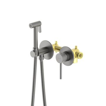 Комплект для гигиенического душа Aquatek (Акватек) Европа встроенный 2 отв. (смеситель + гигиеническая лейка + шланг), шлифованный черный хромAQ1319BGM