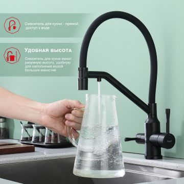 Смеситель для кухни с подключением фильтра Raglo (Рагло) R81.62.06, черный