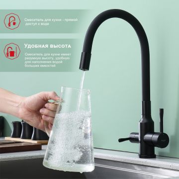 Смеситель для кухни с подключением фильтра Raglo (Рагло) R81.64.06, черный