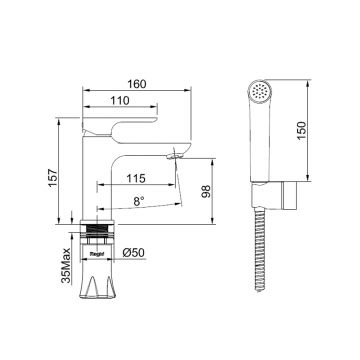 Смеситель для раковины с гигиеническим душем Raglo (Рагло) R03.12, хром