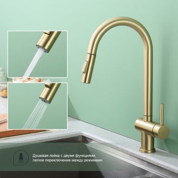 Смеситель для кухни с выдвижным изливом Splenka S204.49.03, золотой сатин