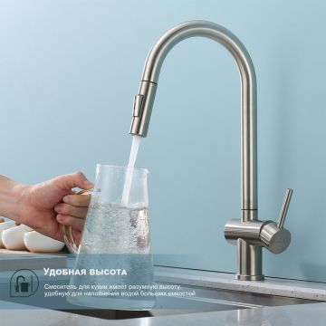 Смеситель для кухни с выдвижным изливом Splenka (Спленка) S204.49.05, сатин