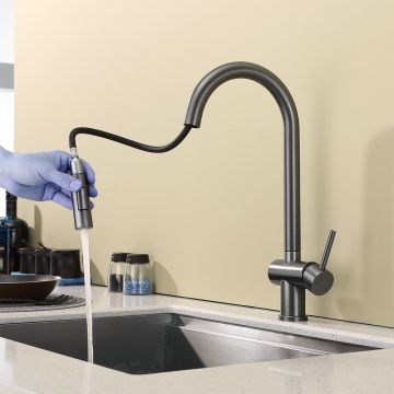 Смеситель для кухни с выдвижным изливом Splenka (Спленка) S204.49.09, графит