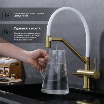 Смеситель для кухни с подключением фильтра Splenka (Спленка) S70.62.03, золотой сатин