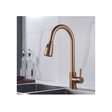 Смеситель для кухни с выдвижным изливом Raffine (Раффин) F213G, золотой сатин