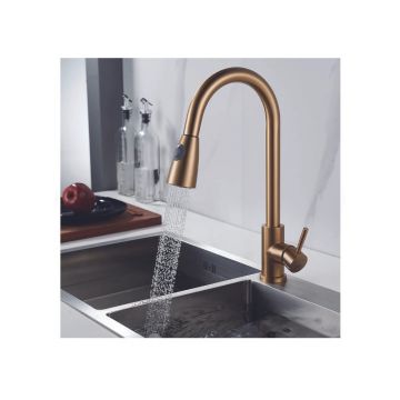 Смеситель для кухни с выдвижным изливом Raffine (Раффин) F213G, золотой сатин