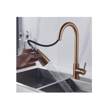 Смеситель для кухни с выдвижным изливом Raffine (Раффин) F213G, золотой сатин