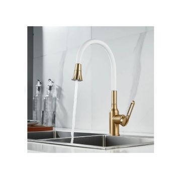 Смеситель для кухни с гибким изливом Raffine (Раффин) F303G-1, золотой сатин