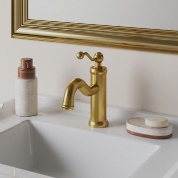 Смеситель для раковины Paini (Паини) Duomo без донного клапана 88PJ205 брашированное золото