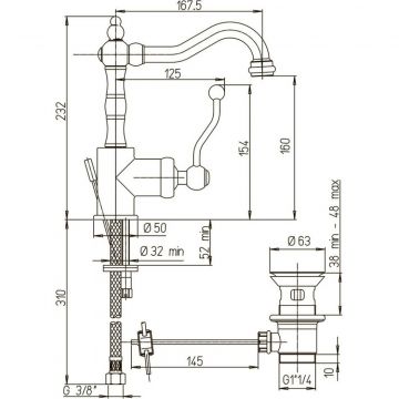 Смеситель для раковины Paini Duomo 88F3250 старая бронза