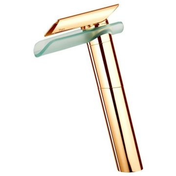 Смеситель для раковины Paini (Паини) Morgana без донного клапана высокий, излив стекло 73OP205VRLL золото