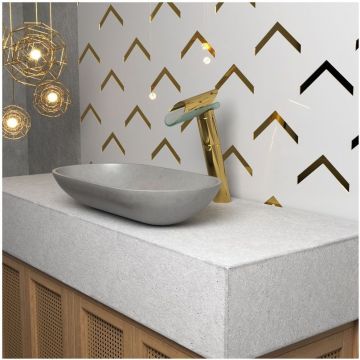 Смеситель для раковины Paini (Паини) Morgana без донного клапана высокий, излив стекло 73OP205VRLL золото