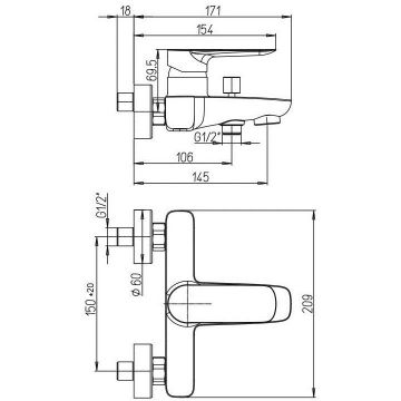 Смеситель для ванны Paini (Паини) Nove без аксессуара 09YO111 черный
