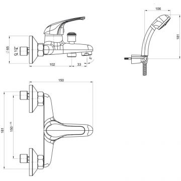 Смеситель для ванны Paini (Паини) Roma с аксессуаром 02CR105 хром