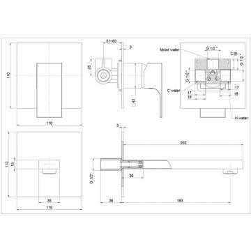 Смеситель для раковины Paini (Паини) Grazia встраиваемый 21PZ208 черный брашированный