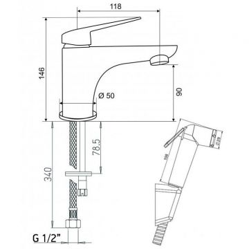 Смеситель для раковины Paini (Паини) Laguna с гигиеническим душем LACR205/574 черный