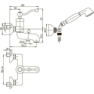 Смеситель для ванны Paini (Паини) Duomo с аксессуарами 88PJ105 брашированное золото