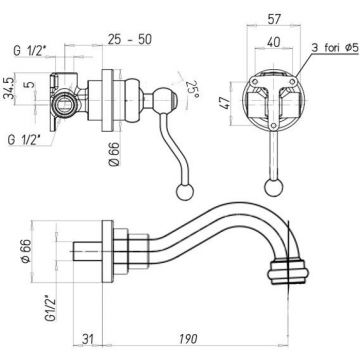 Смеситель для раковины Paini (Паини) Duomo встраиваемый 88PJ208 брашированное золото