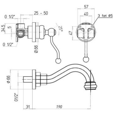 Смеситель для раковины Paini (Паини) Duomo встраиваемый 88F3208 старая бронза