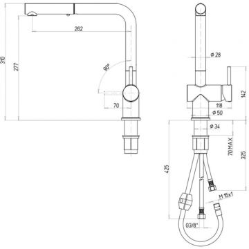 Смеситель для кухни Paini (Паини) Cox с выдвижной лейкой HD55566CR1KM Granite (Гранит) Sahara