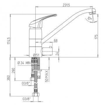 Смеситель для кухни Paini (Паини) Creta 100, подключение стиральной машины 42CR5611KM хром