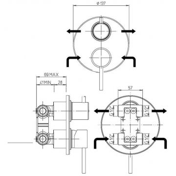 Смеситель для ванны Paini (Паини) Cox встраиваемый 78PW6911 брашированный никель