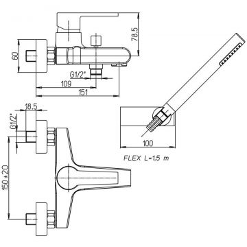 Смеситель для ванны Paini (Паини) Le Mans с аксессуаром 90CR105 хром