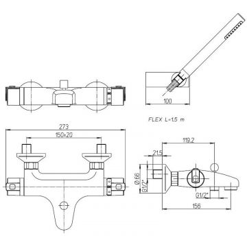 Смеситель для ванны Paini (Паини) Arena с термостатом и аксессуаром 92CR105THKM хром