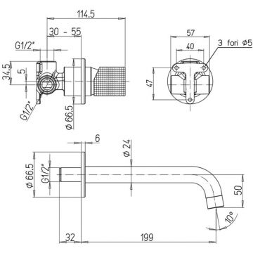 Смеситель для раковины Paini (Паини) Cox Grip встраиваемый 7GCR208 хром