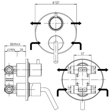 Смеситель для ванны Paini (Паини) Pixel new встраиваемый 81CR6911NEW хром