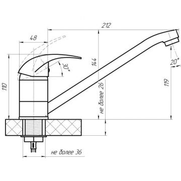 Смеситель для кухни с хирургической ручкой Сантаком (Santakom) stMIRA 5379, хром