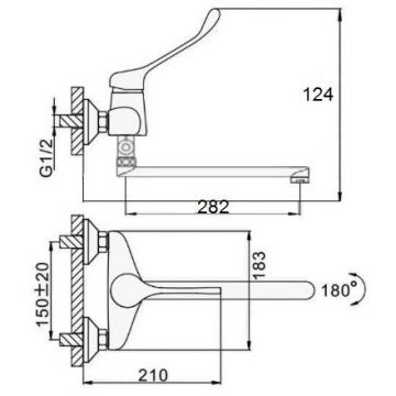 Смеситель для ванны с хирургической ручкой D-Lin (Д-Лин) D140427, хром