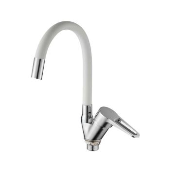 Смеситель для кухни с гибким изливом D-Lin (Д-Лин) D150303-3, хром/белый