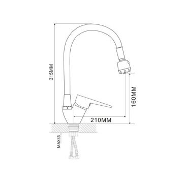 Смеситель для кухни с гибким изливом и режимом ″душ″ D-Lin (Д-Лин) D150303-1T, хром/черный