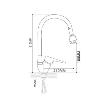 Смеситель для кухни с гибким изливом и режимом ″душ″ D-Lin (Д-Лин) D150303-2T, хром/серый