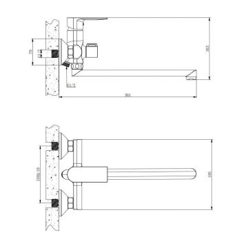 Смеситель для ванны BELZ (БЕЛЗ) B679 с аксессуарами, длинный излив (B22679) хром