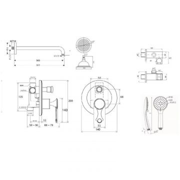Душевой комплект для ванн,для душа на 2 входа Bronze de Luxe (Бронз Де Люкс) Yasmina NT800/B02-2, хром