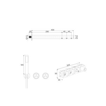 Душевой комплект Bronze de Luxe (Бронз Де Люкс) Liberty встраиваемый (душ 3 форсунки 2 шт) 5011GG-F, графит