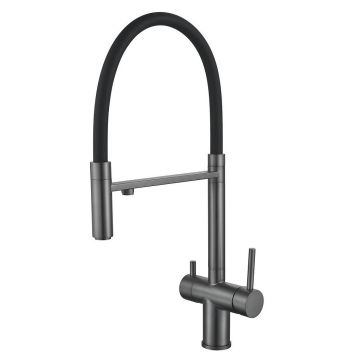 Смеситель для кухни с гибким изливом и подключением фильтра Maretti (Маретти) Calabria CA31RGF11, оружейная сталь